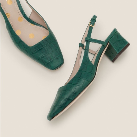 Boden Shoes - Boden Leather heeled Slingback Kiera Green 9